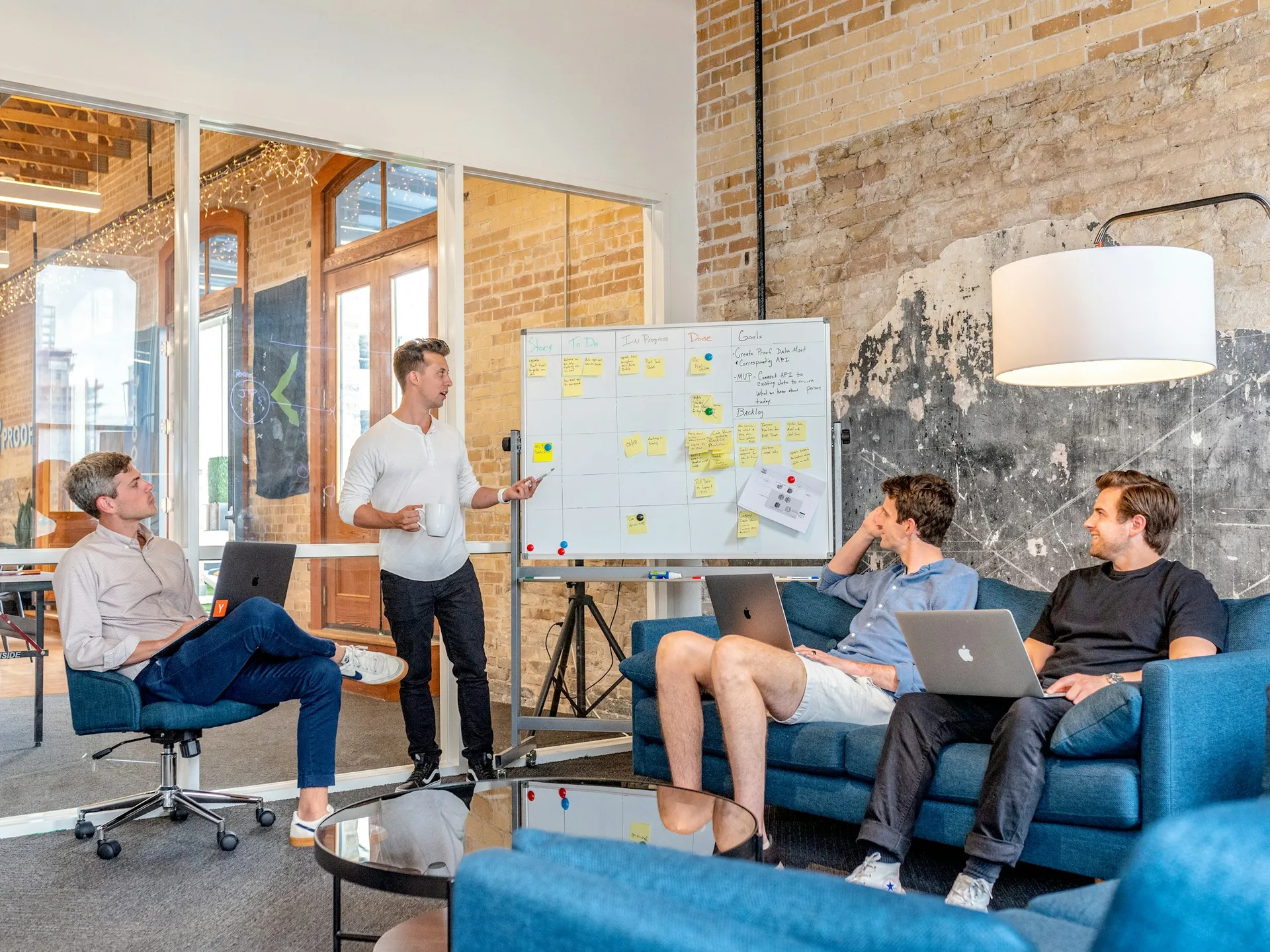 A team working through a project together