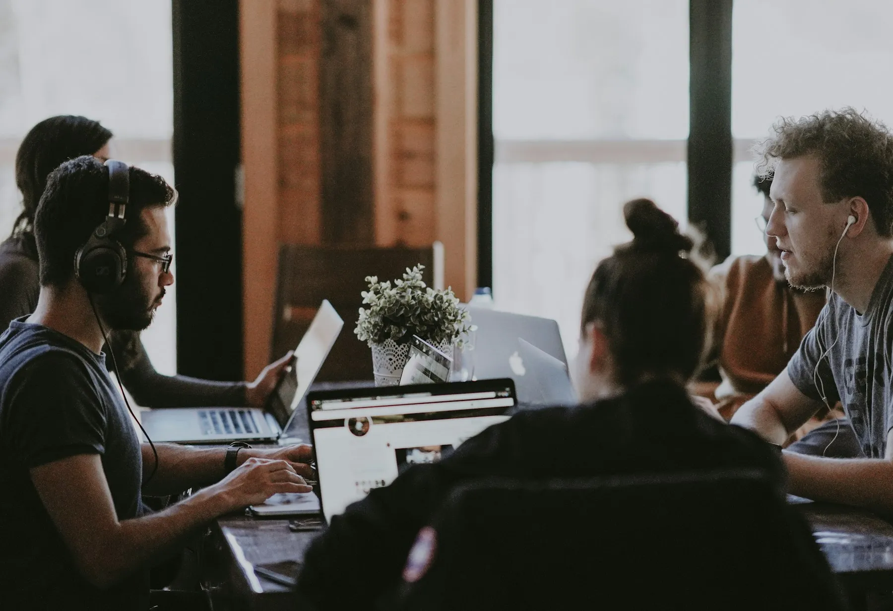 A team working together in a bright office